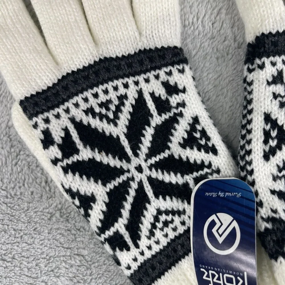 Rokk Gloves Unisex Adult White Black Snowflake Print Knitted Five Finger Warmers